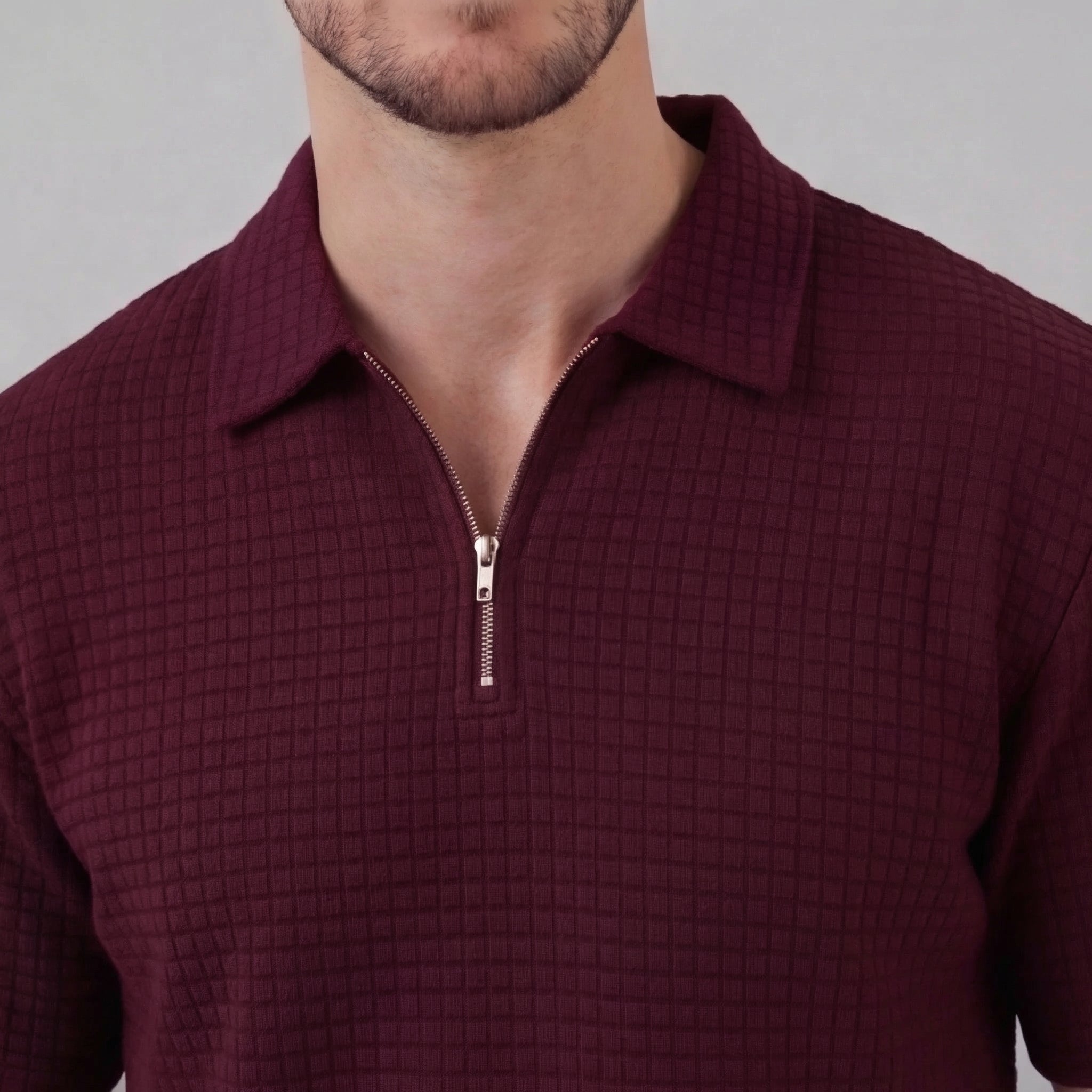 Waffle Knit Set Heren Zomer Casual Half Zip Polo