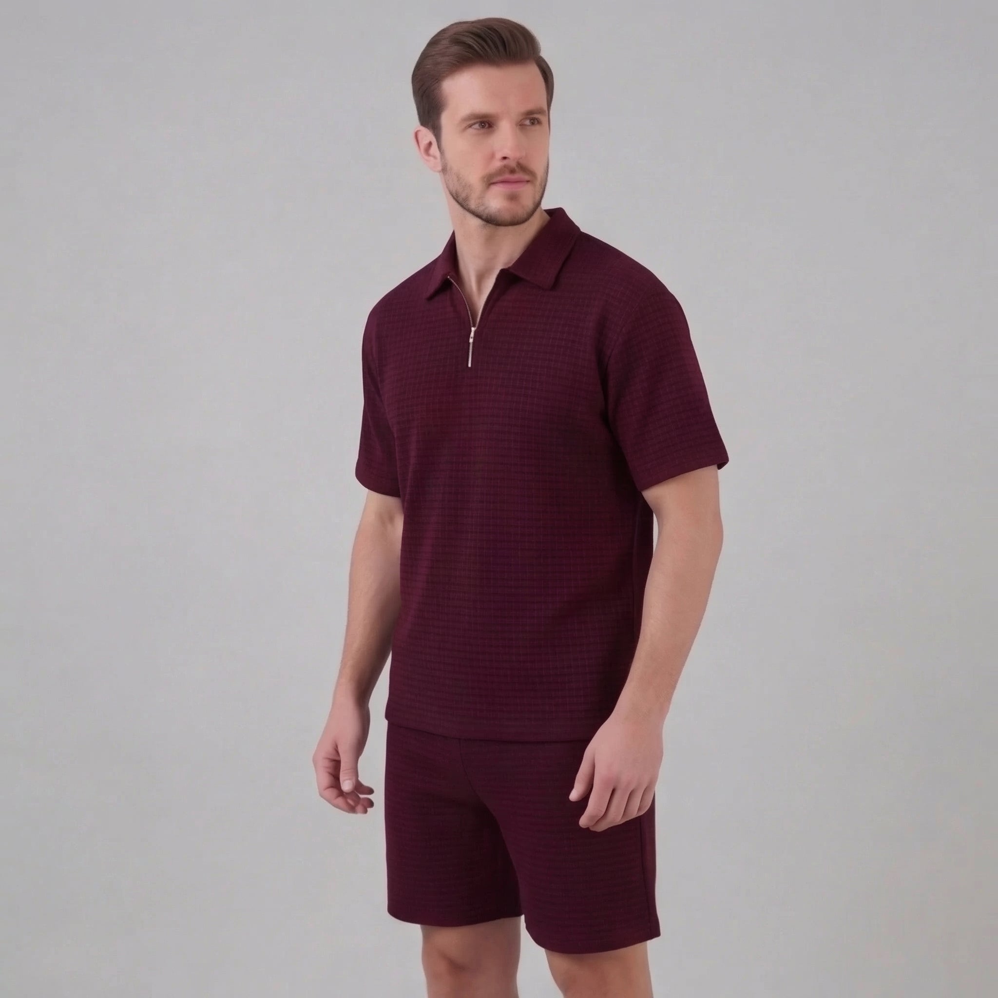Waffle Knit Set Heren Zomer Casual Half Zip Polo
