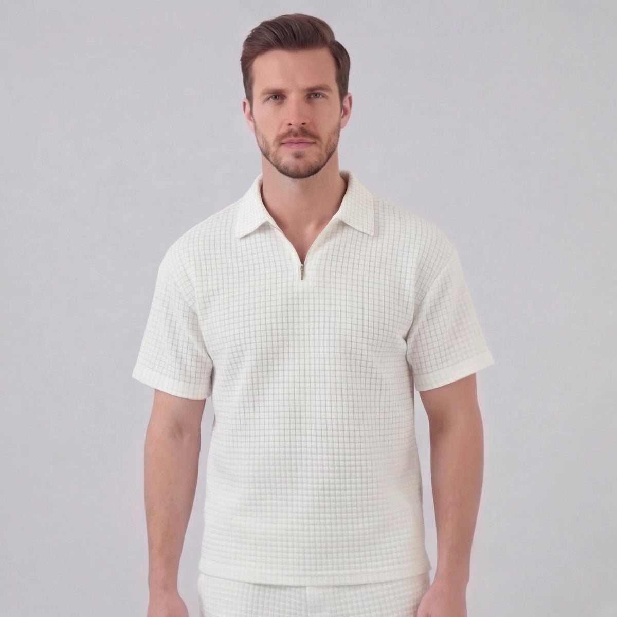 Waffle Knit Set Heren Zomer Casual Half Zip Polo