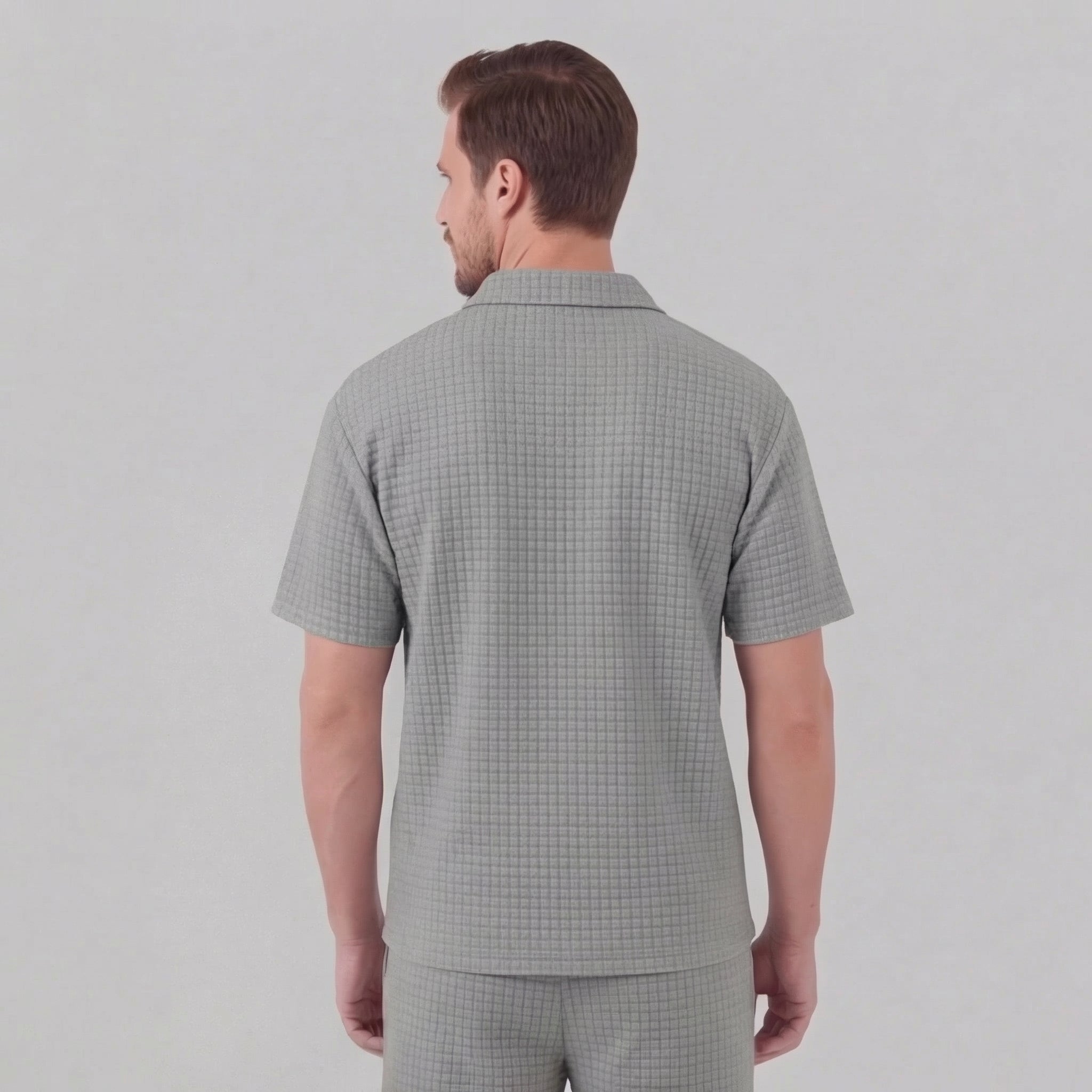 Waffle Knit Set Heren Zomer Casual Half Zip Polo