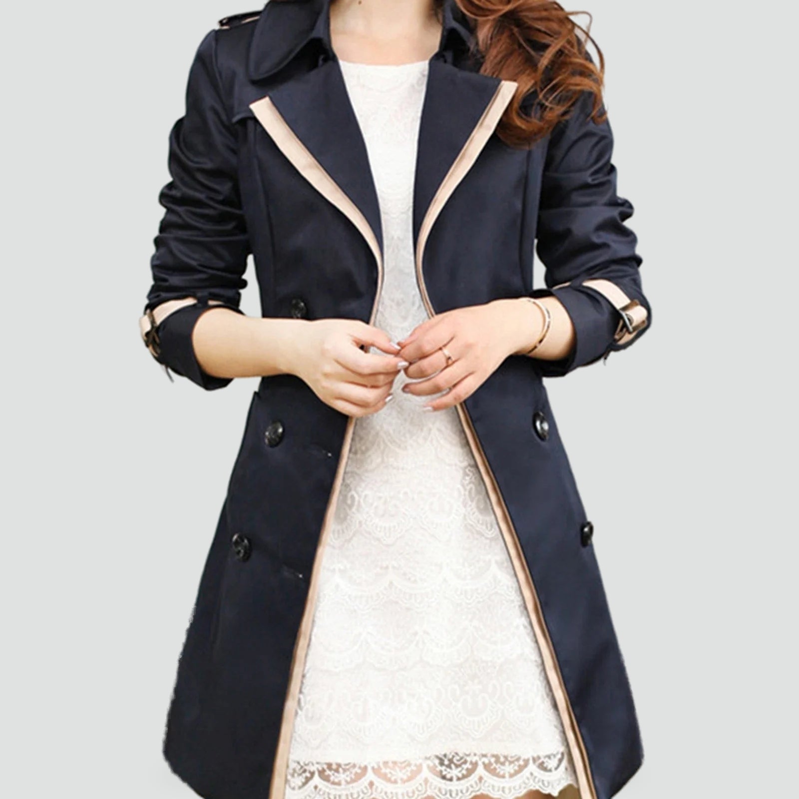 Winddichte dames trenchcoat met reverskraag voor winterdagen