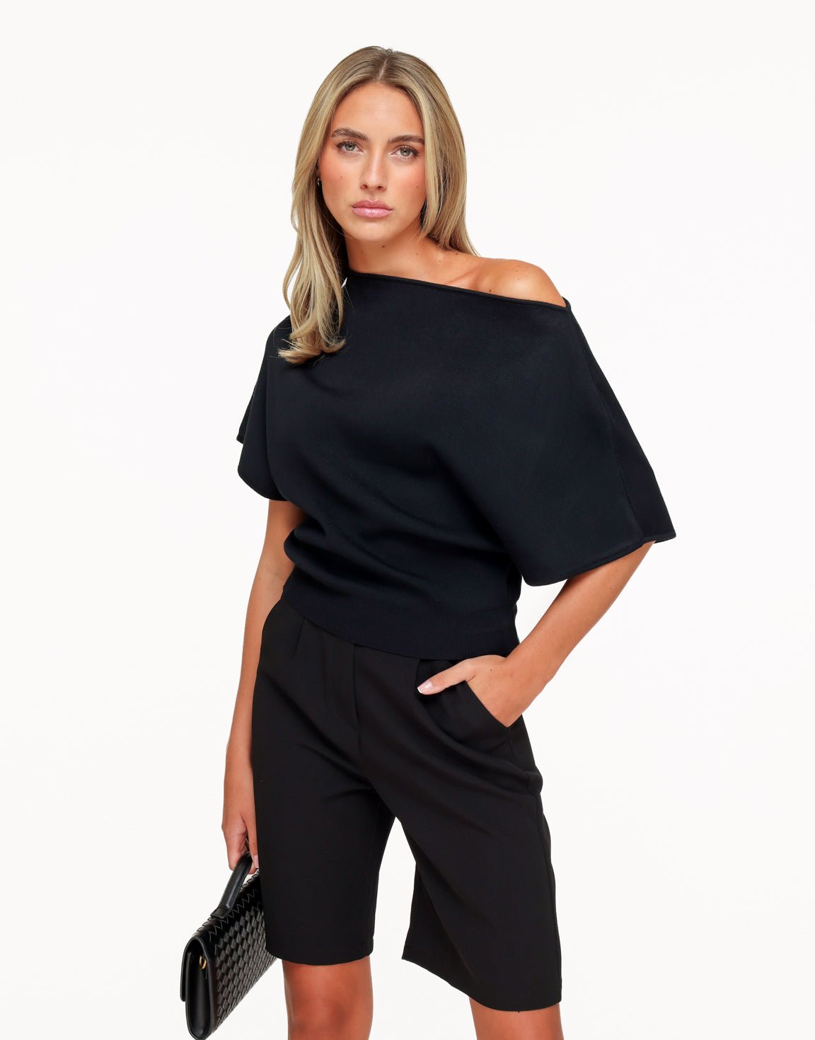 Zwarte Gebreide Off Shoulder - Trui