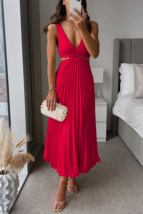 Midi Galajurk Dames Plissé Rok Taille Cutout