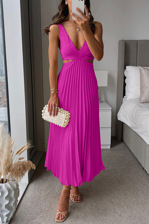 Midi Galajurk Dames Plissé Rok Taille Cutout