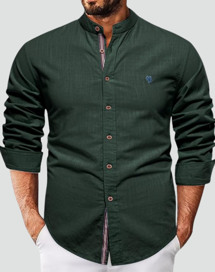 Heren Linnen Overhemd Korte Mouwen Slim Fit