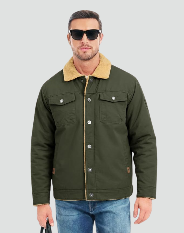 Sherpa Fleece Jas Heren Gevoerd Drukknopen Borstzakken
