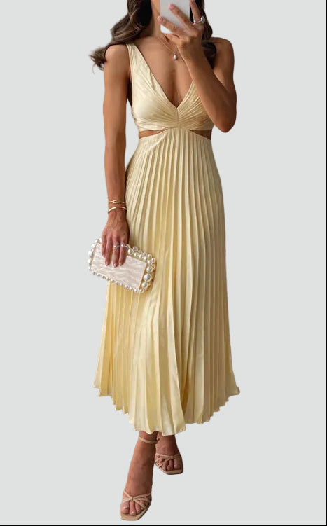 Midi Galajurk Dames Plissé Rok Taille Cutout