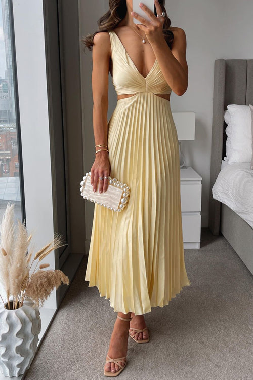 Midi Galajurk Dames Plissé Rok Taille Cutout