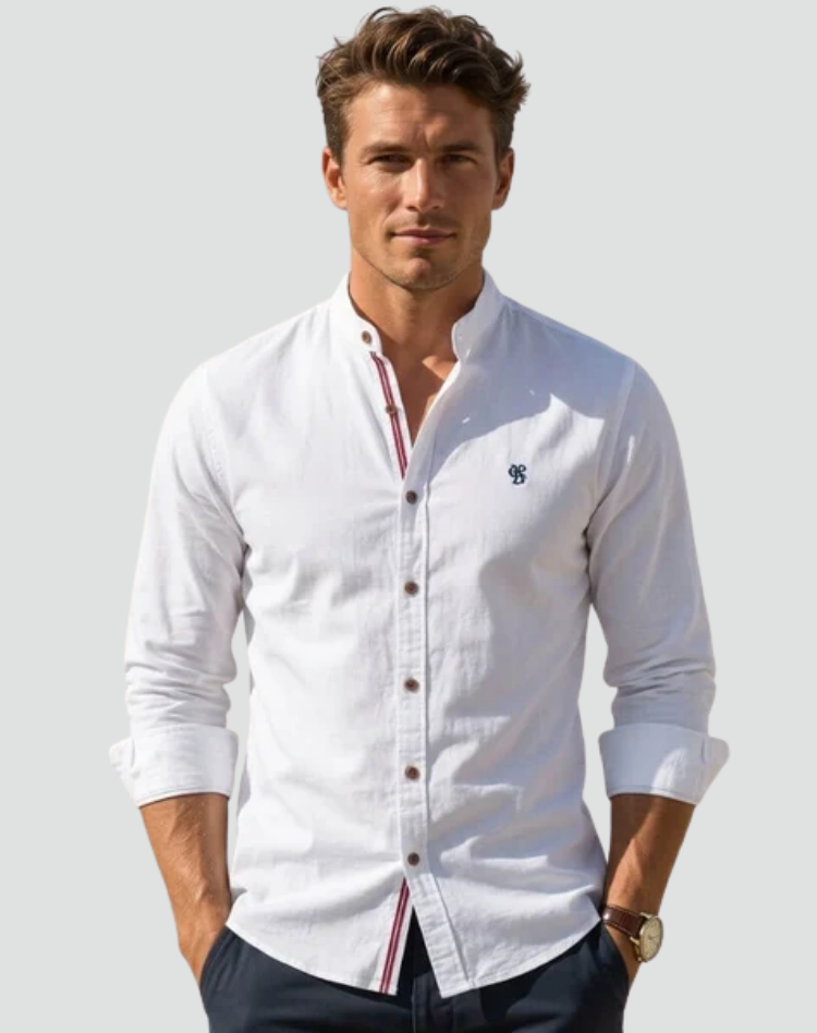 Heren Linnen Overhemd Korte Mouwen Slim Fit