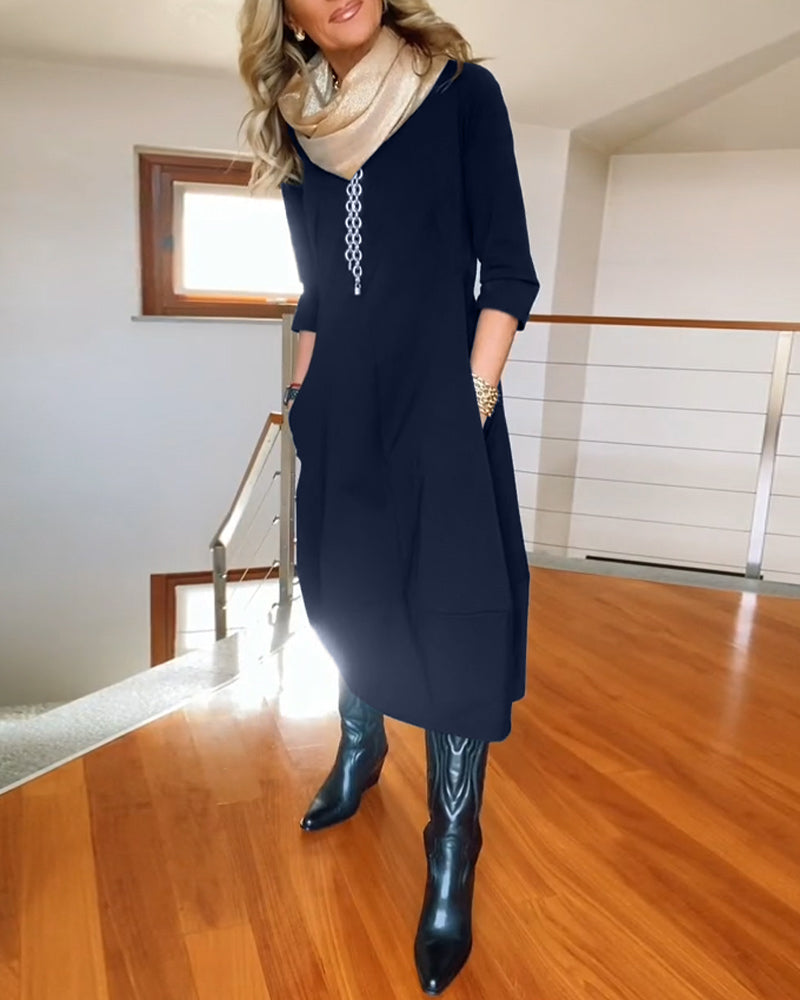 Elegante Vintage Maxi Jurk Voor Vrouwen Met Zakken