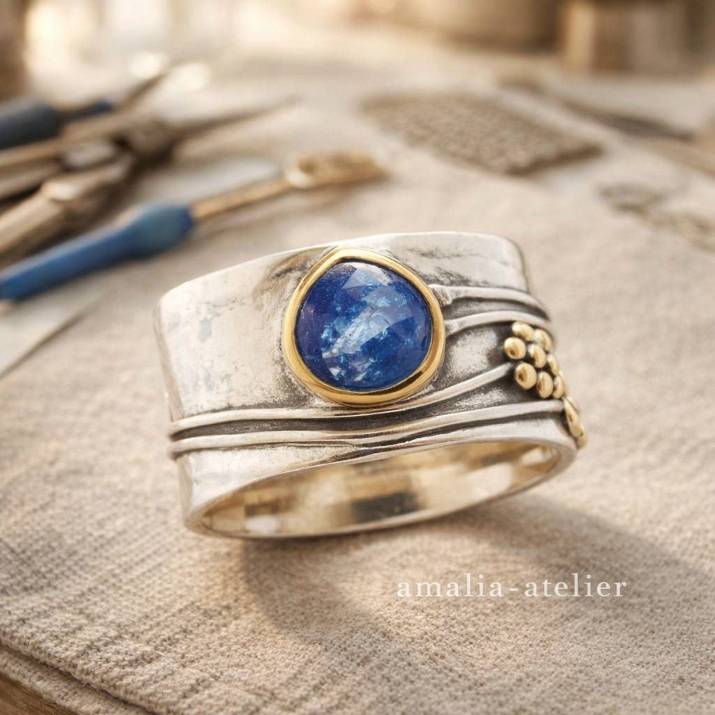 Aurélia Vintage Ring met Blauwe Steen