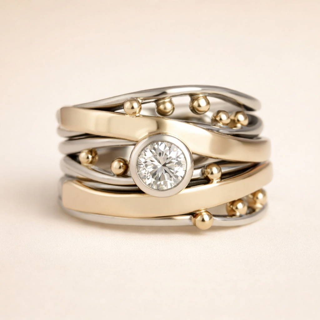 Vintage Ring met Binnenwerk en Zirkonia