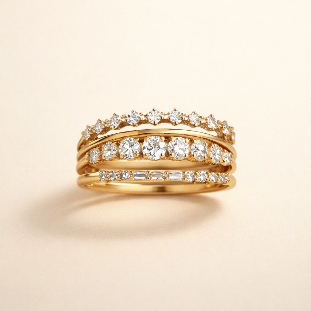 Vintage gouden zirkonia ringenset
