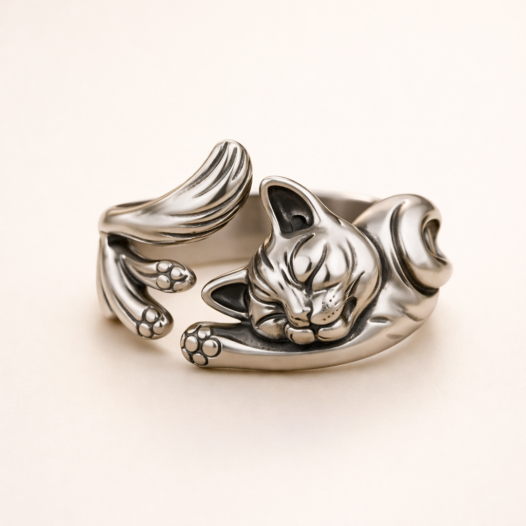 Elegante zilveren ring met unieke kattencharme