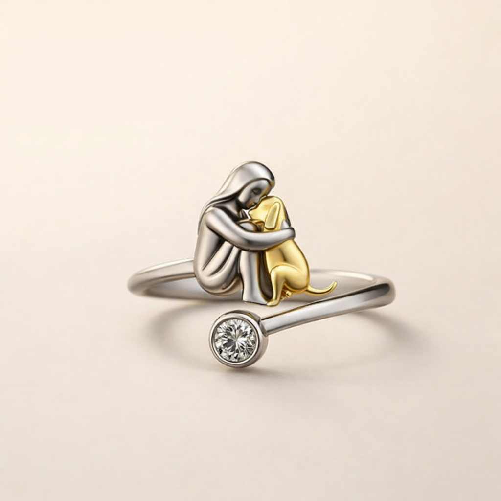 Zachte roségouden ring met schattig hondenmotief