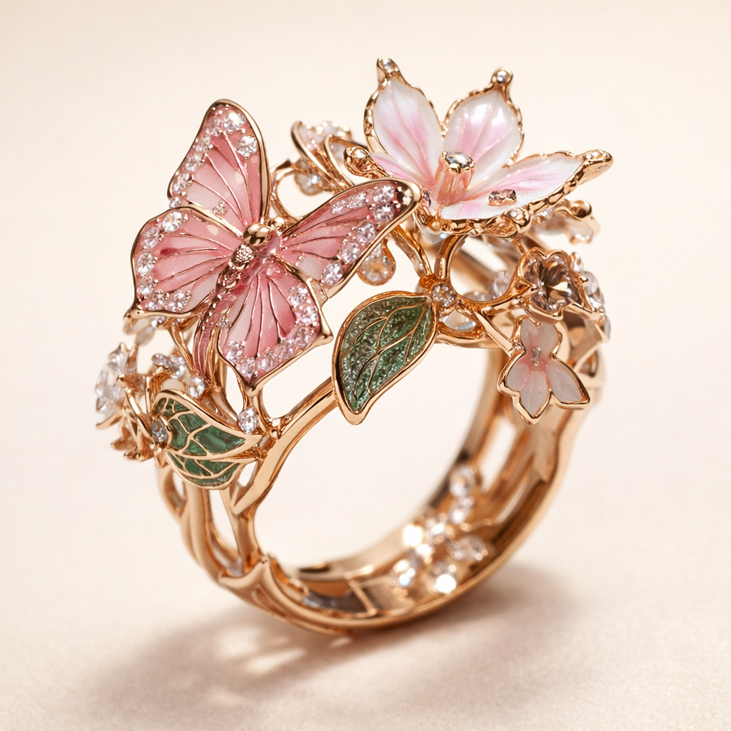 Zachte gouden ring met zirkonia vlinder