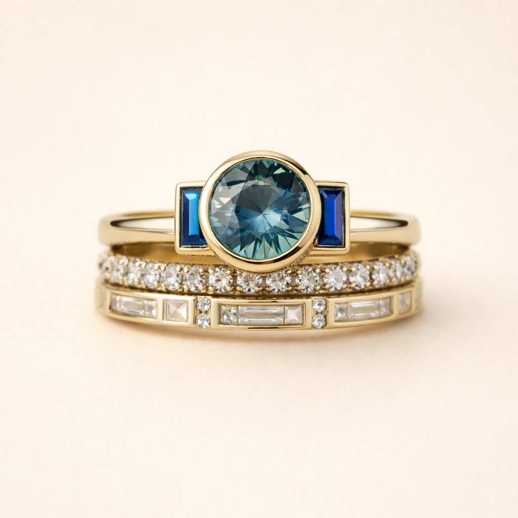 Antieke gouden ring met blauw steentje
