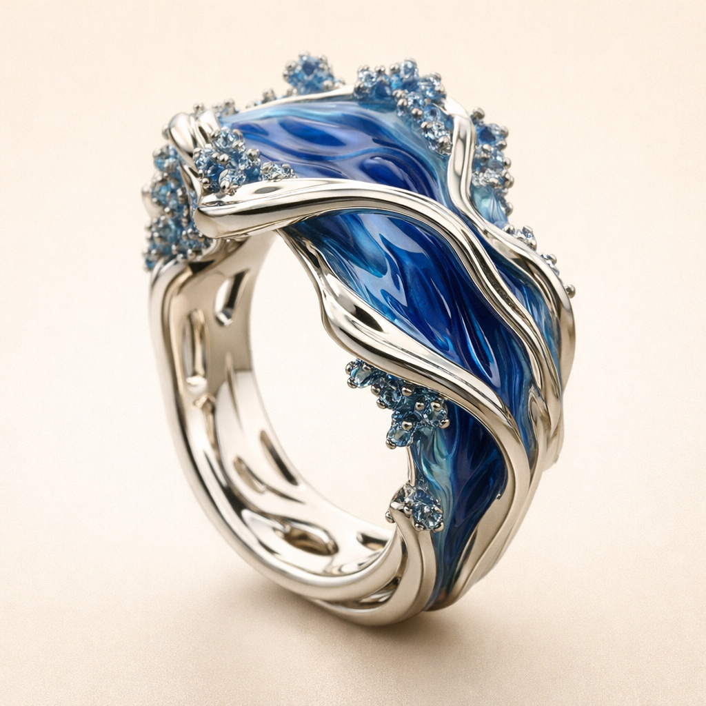 Zachte gouden ring met golvende lijnen
