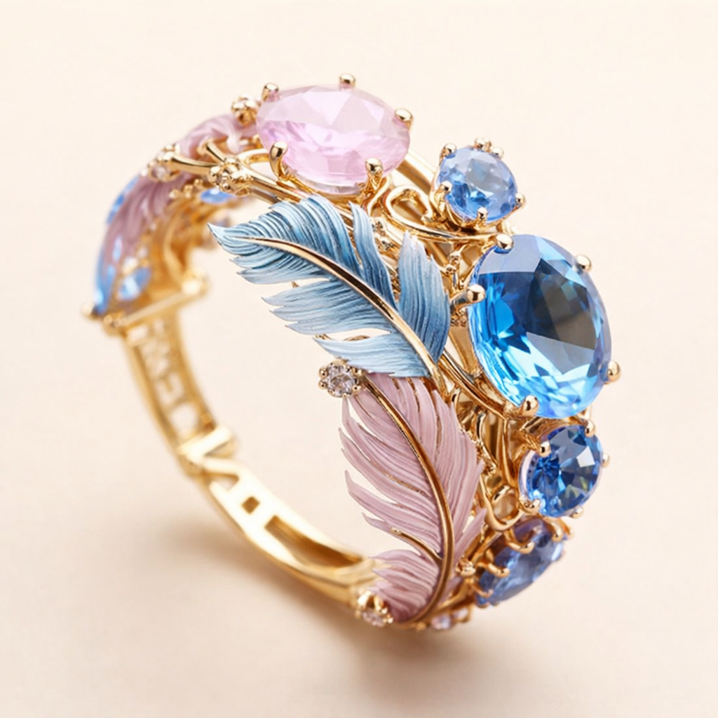Antieke gouden ring met kristallen veer
