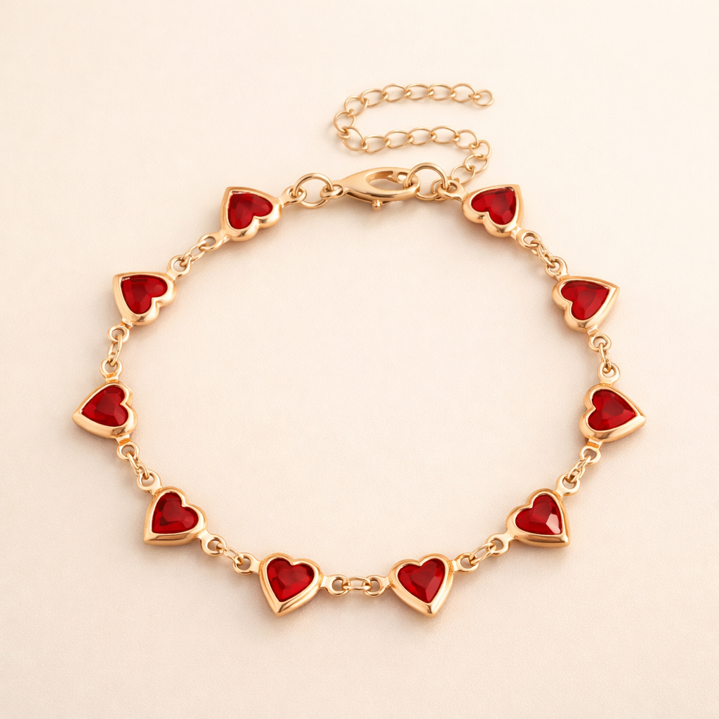 Elegante gouden armband met subtiele garnet steentjes