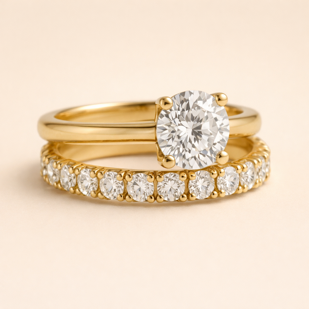 Minimalistische gouden ring met subtiele zirkonia steentjes