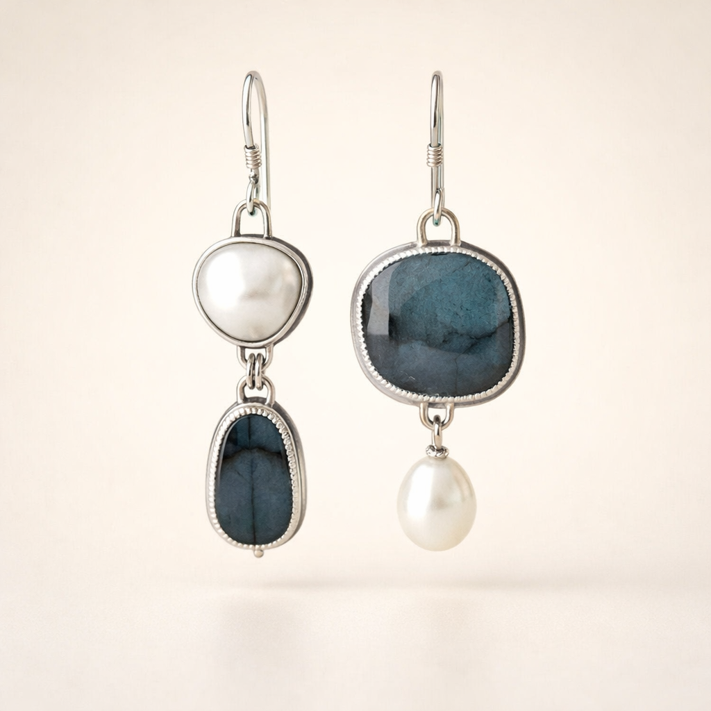 Elegante oorbellen met blauwe steen en parel
