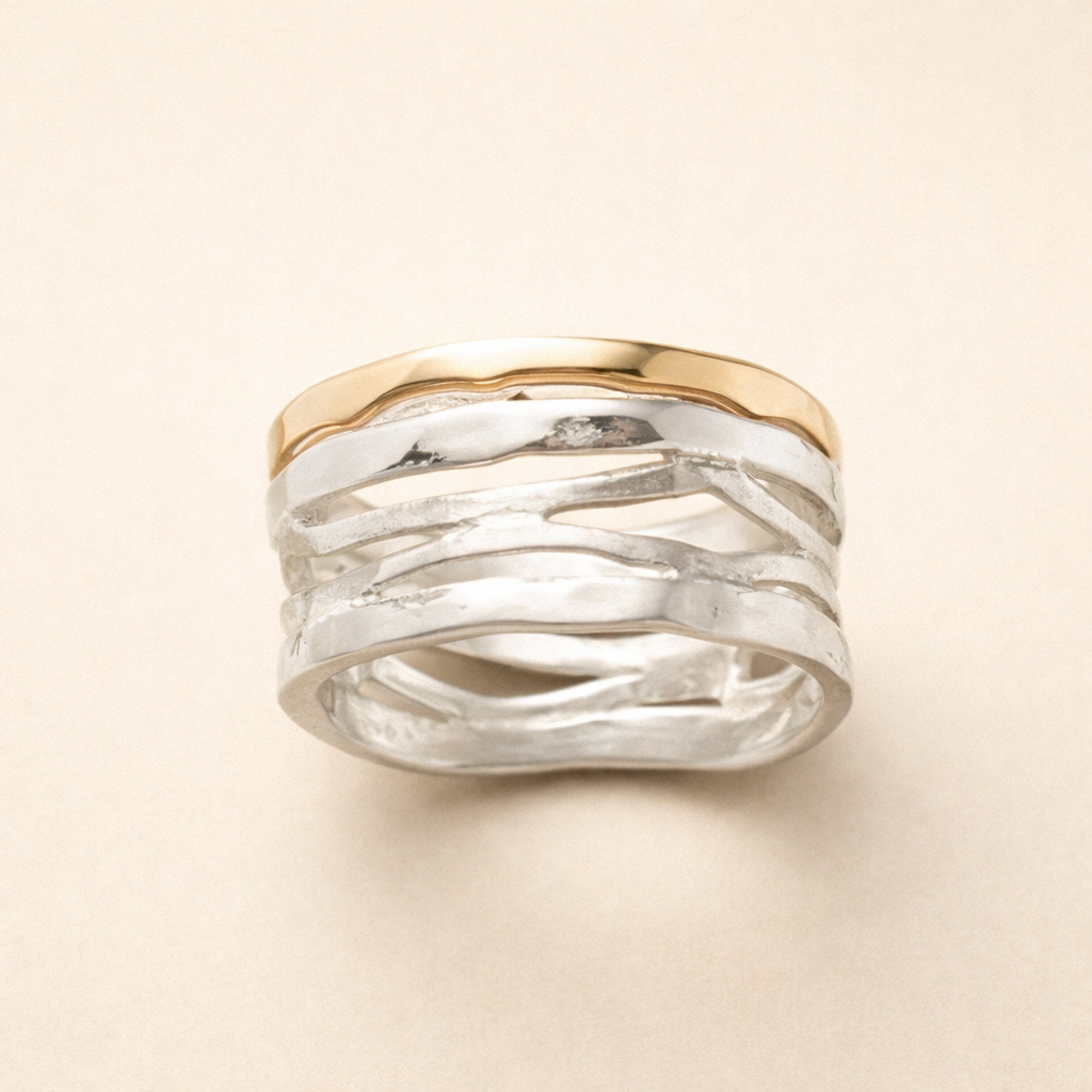 Elegante holle ring in goud en zilver
