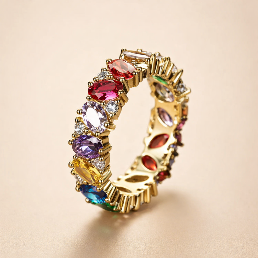 Klassieke ring met multicolor zirkonia