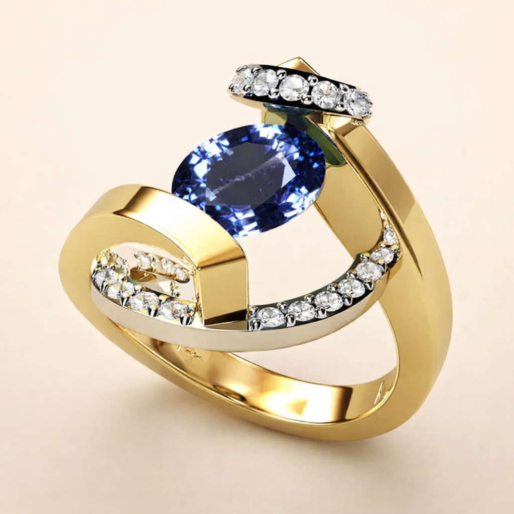 Elegante zilveren ring met blauwe zirkonia