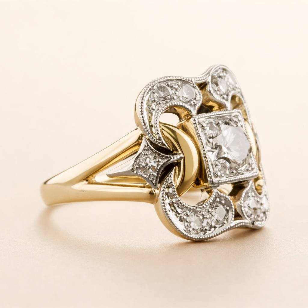 Elegante gouden ring met vintage zirkonia details