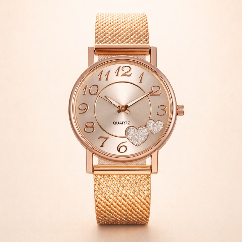 Minimalistische roségouden horloge met subtiele parel