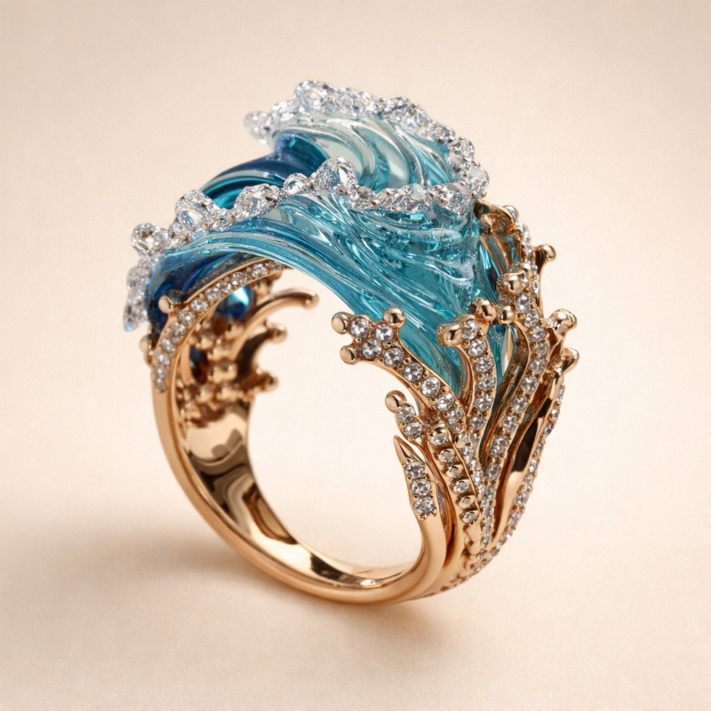 Zilveren ring met golvende lijnen