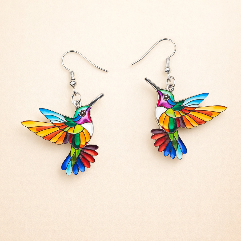 Acryl Kolibrie Dangle Oorbellen – Heldere 2D Vogelontwerp