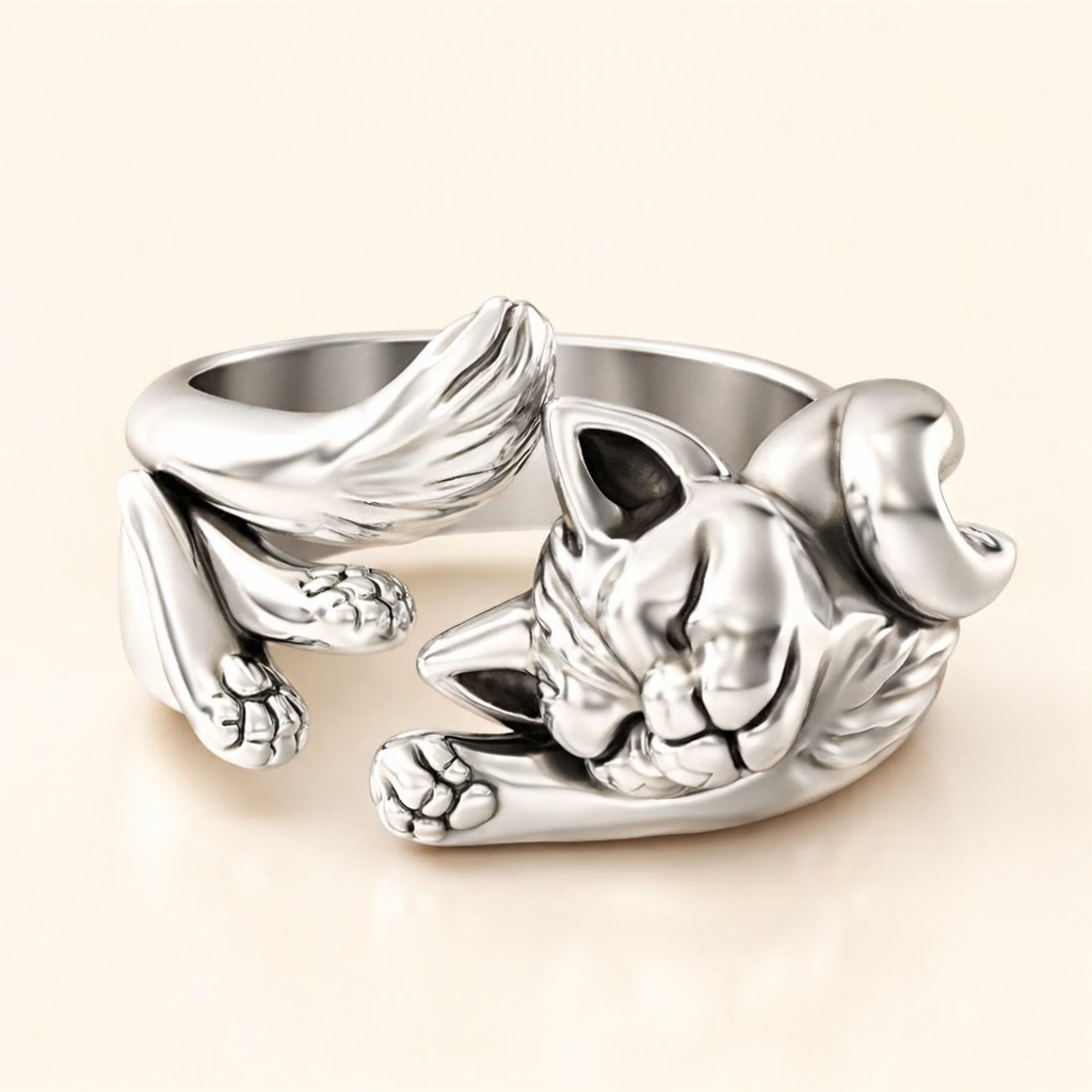 Zilveren Vintage Kat Ring