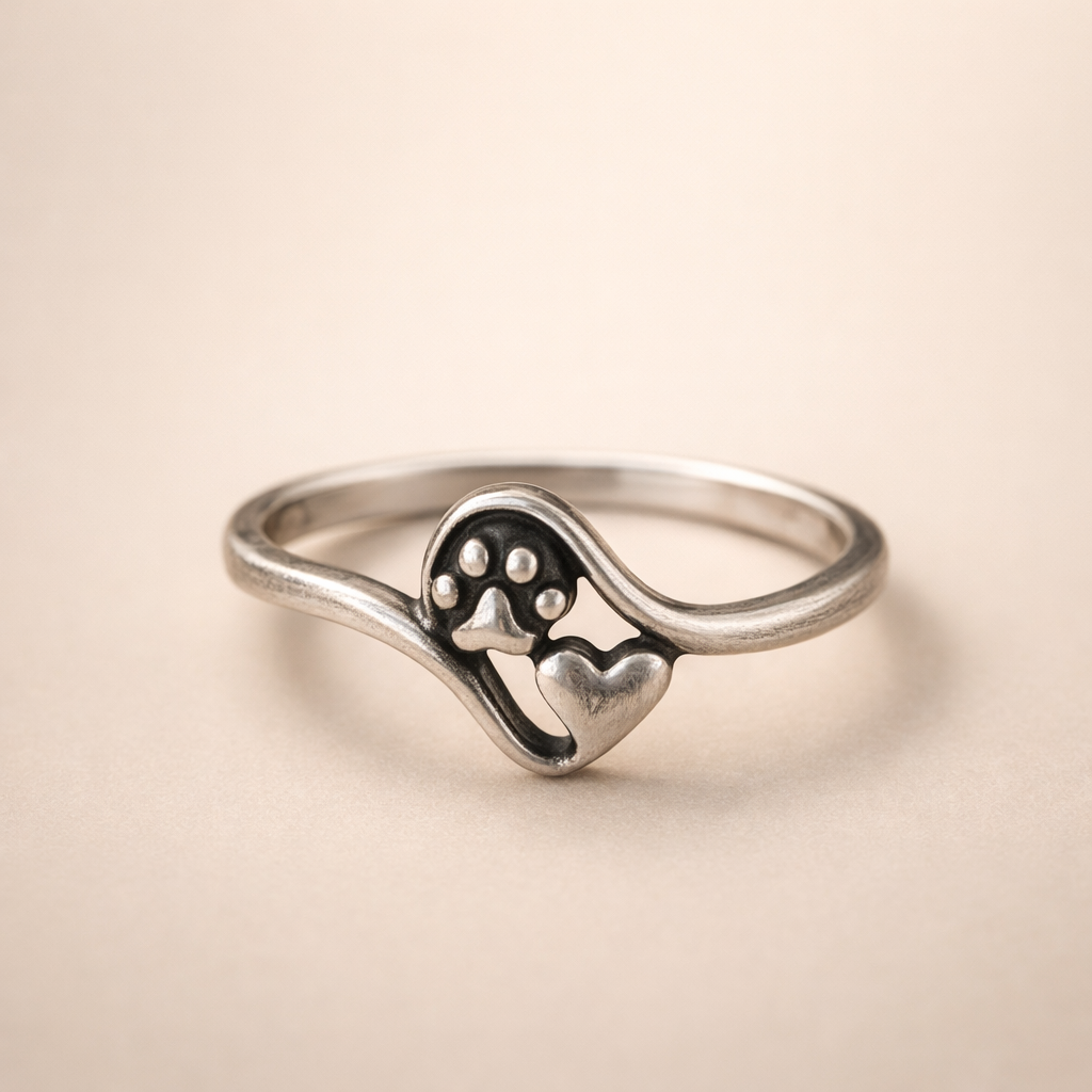Vintage Sterling Zilveren Poot en Hart Ring
