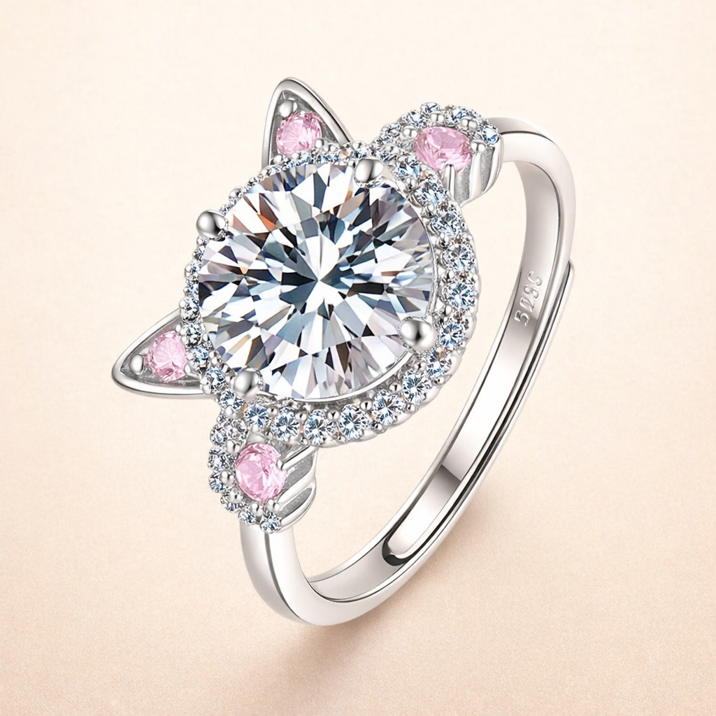 Verstelbare Kattenoren Ring met Zirconia