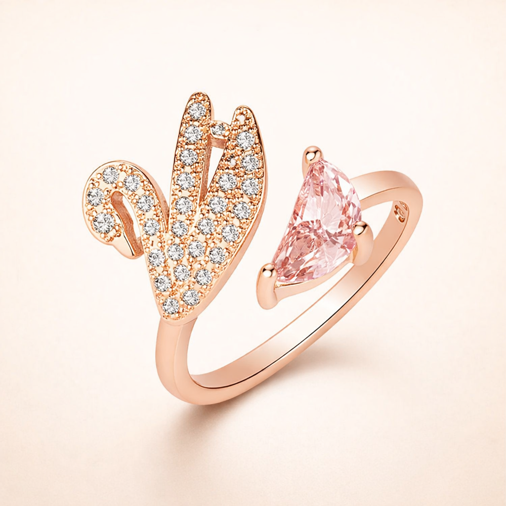 Zwanen Kristallen Ring - Verstelbaar Roze Goud
