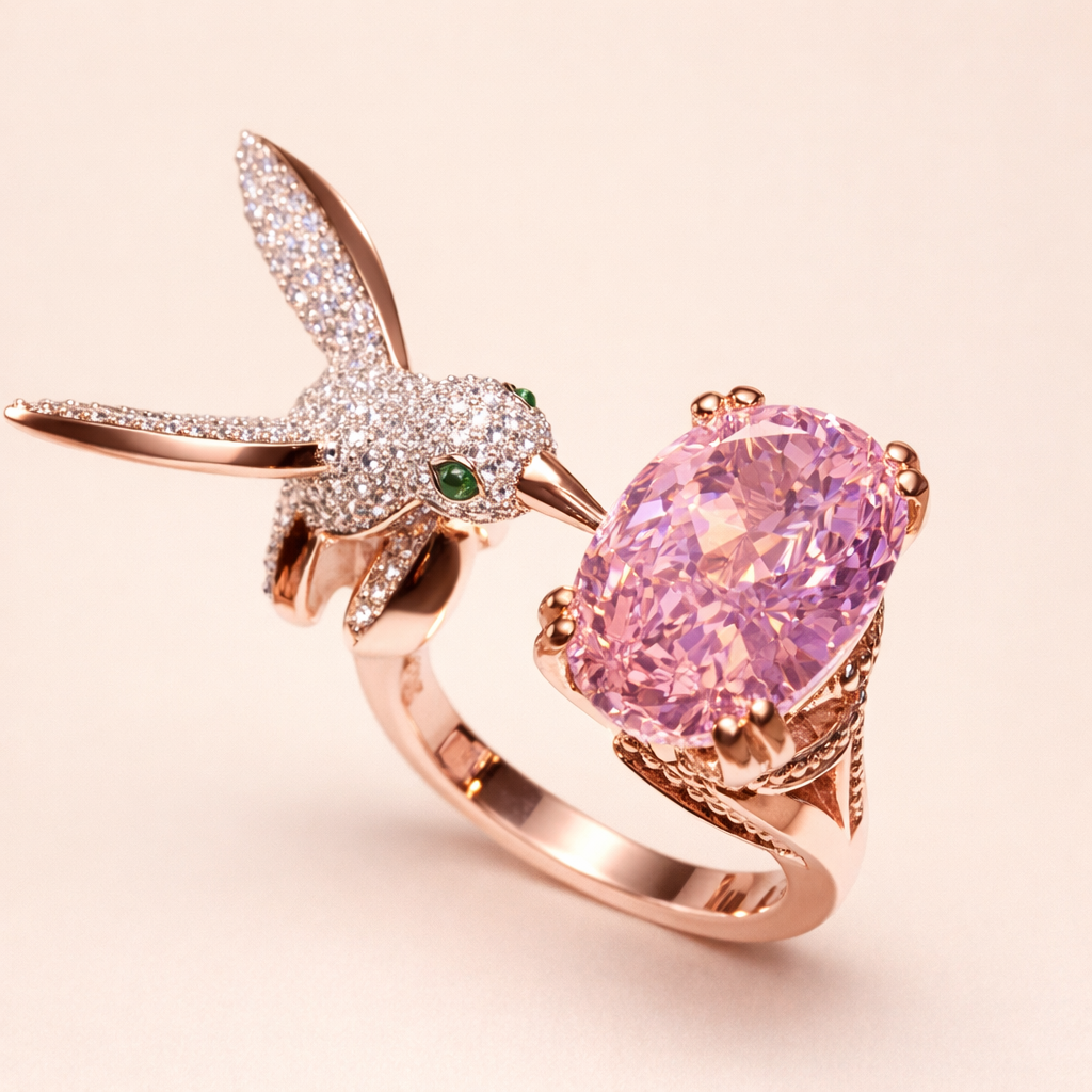 Verstelbare Hummingbird Edelsteenring – Zirkon, 14K Goud Verguld