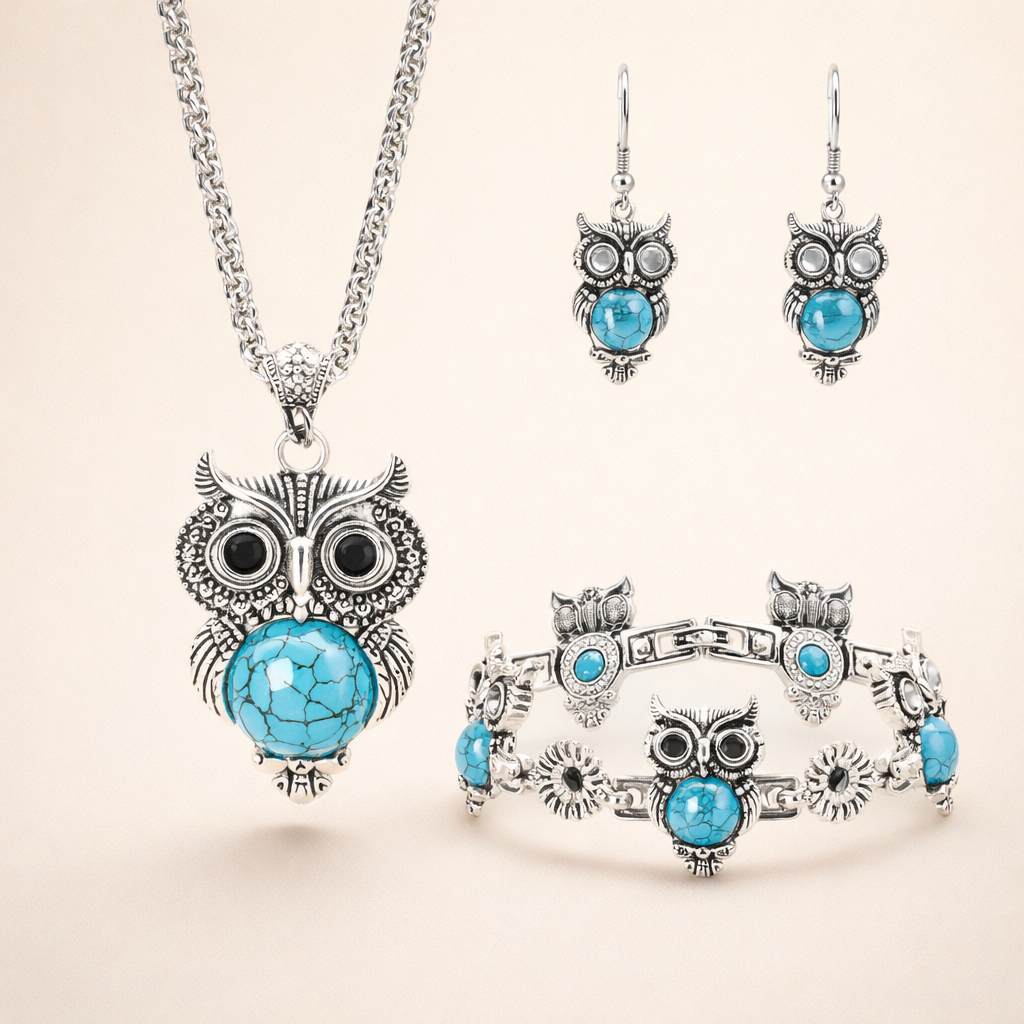 Turquoise Uil Wijsheid Sieraden Set
