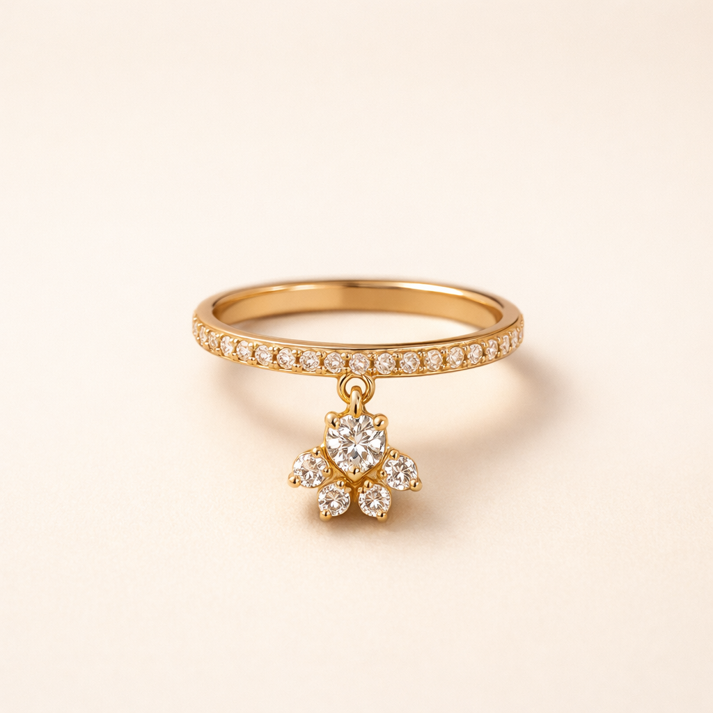 Vintage Kat Pootje & Hart Steen Ring – Gouden & Zilveren Tint