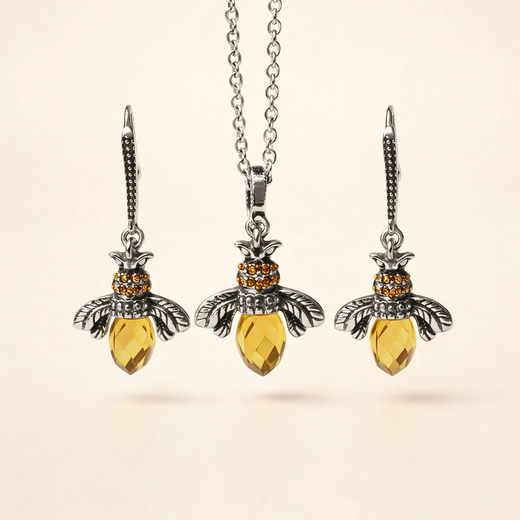 Vintage Bijen Ketting & Oorbellen Set