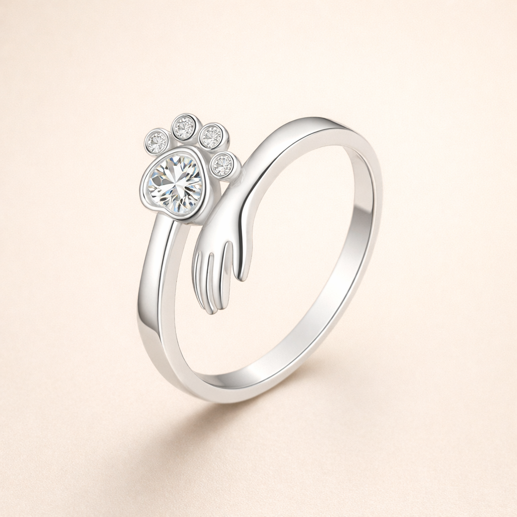 Sterling Zilveren Verstelbare Ring – Hand- en Pootafdrukontwerp