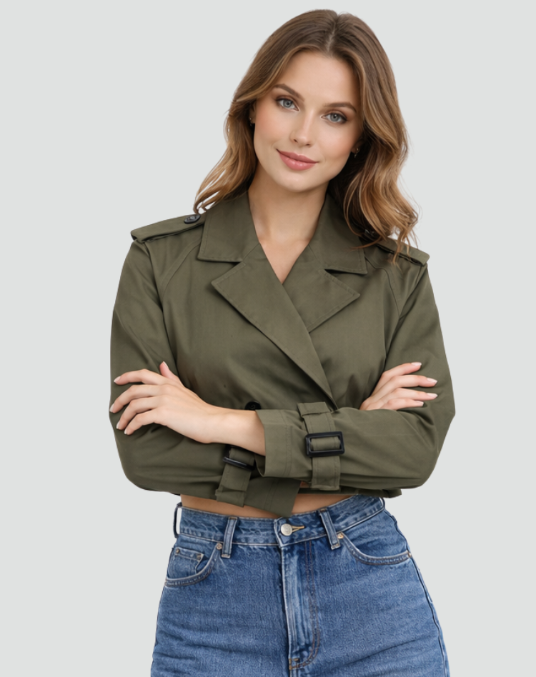 Trenchcoat Dames Regular Fit Katoen Korte Pasvorm