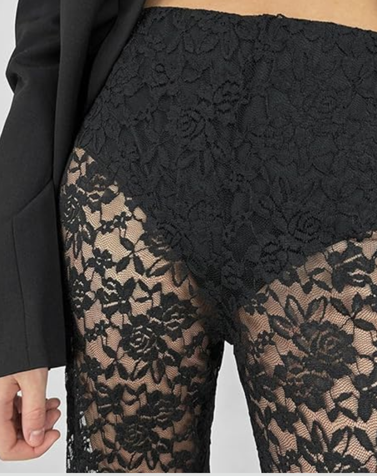 Flared Broek Dames Kanten Bloemenpatroon Elastische Taille