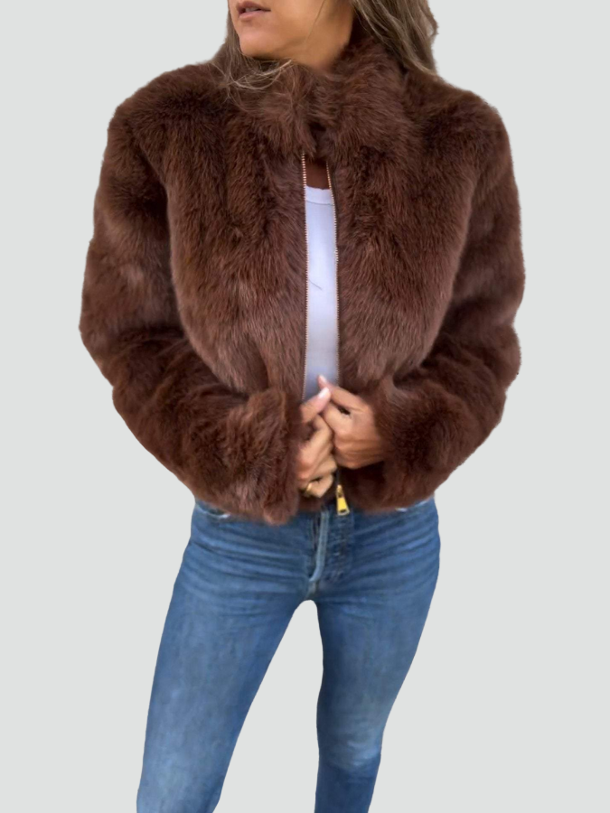 Faux Fur Winterjas Dames Kort Gevoerd Warm
