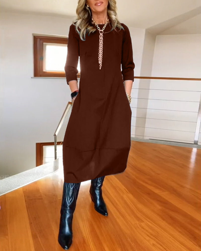 Elegante Vintage Maxi Jurk Voor Vrouwen Met Zakken