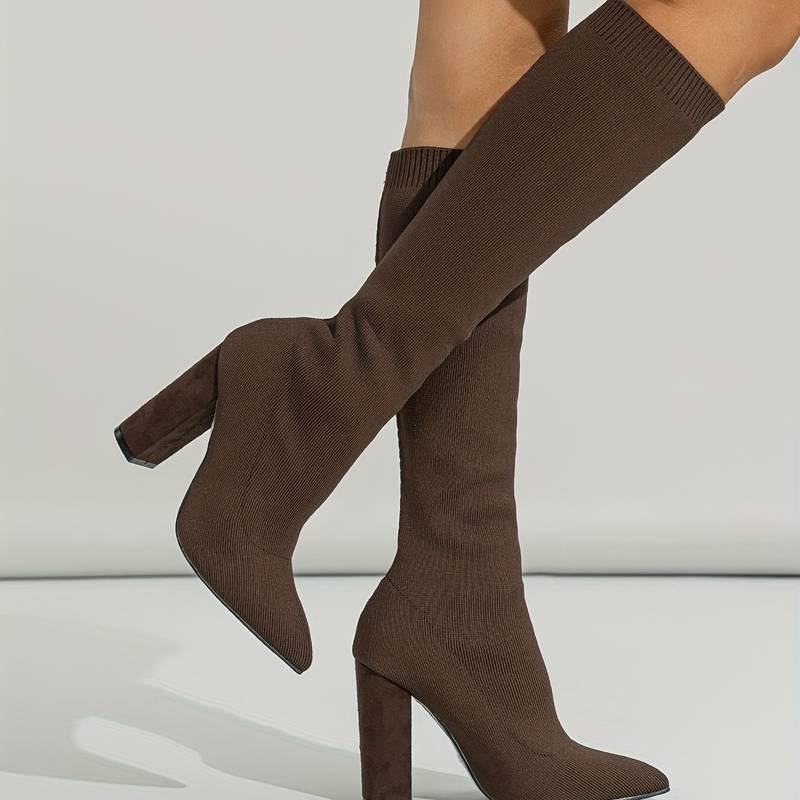 Knee-High Sock Fit Boots Voor Dames Met Pointed Toe