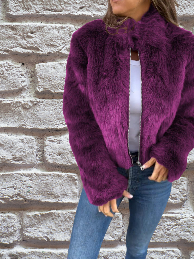 Faux Fur Winterjas Dames Kort Gevoerd Warm