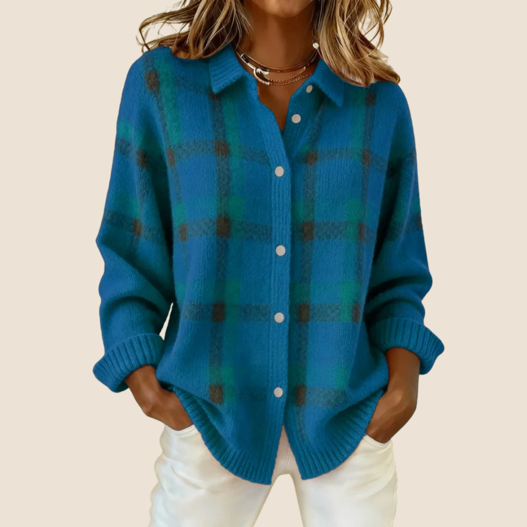 Trendy Dames Fleece Vest met Knopen en Geruit Patroon
