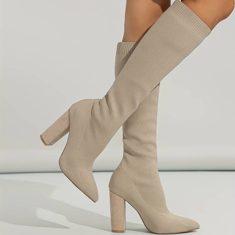 Knee-High Sock Fit Boots Voor Dames Met Pointed Toe